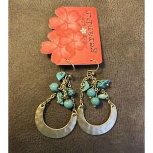 NWT BOHO TURQUOISE BEAD & HAMMERED GOLD CRESCENT EARRINGS